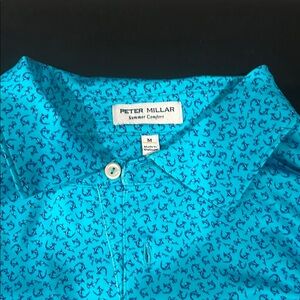 Peter Millar Blue Casual Button Down Shirt with Textured Pattern